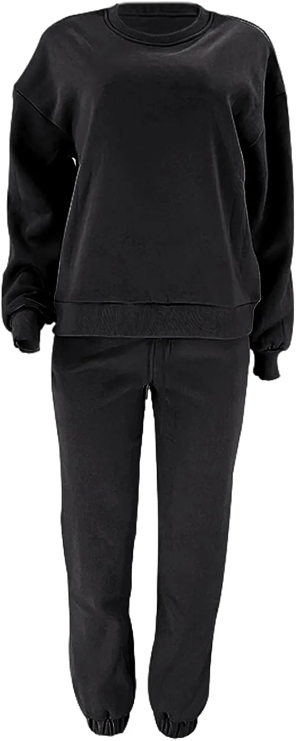 Women's Pullover Tracksuit Fleece Sweatshirt Jogging Pants 2 Pieces Sweatsuits