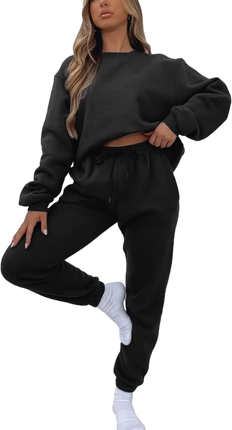 Women's Pullover Tracksuit Fleece Sweatshirt Jogging Pants 2 Pieces Sweatsuits
