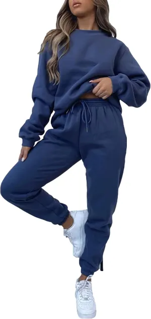 Women's Pullover Tracksuit Fleece Sweatshirt Jogging Pants 2 Pieces Sweatsuits