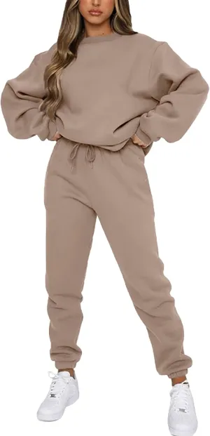 Women's Pullover Tracksuit Fleece Sweatshirt Jogging Pants 2 Pieces Sweatsuits
