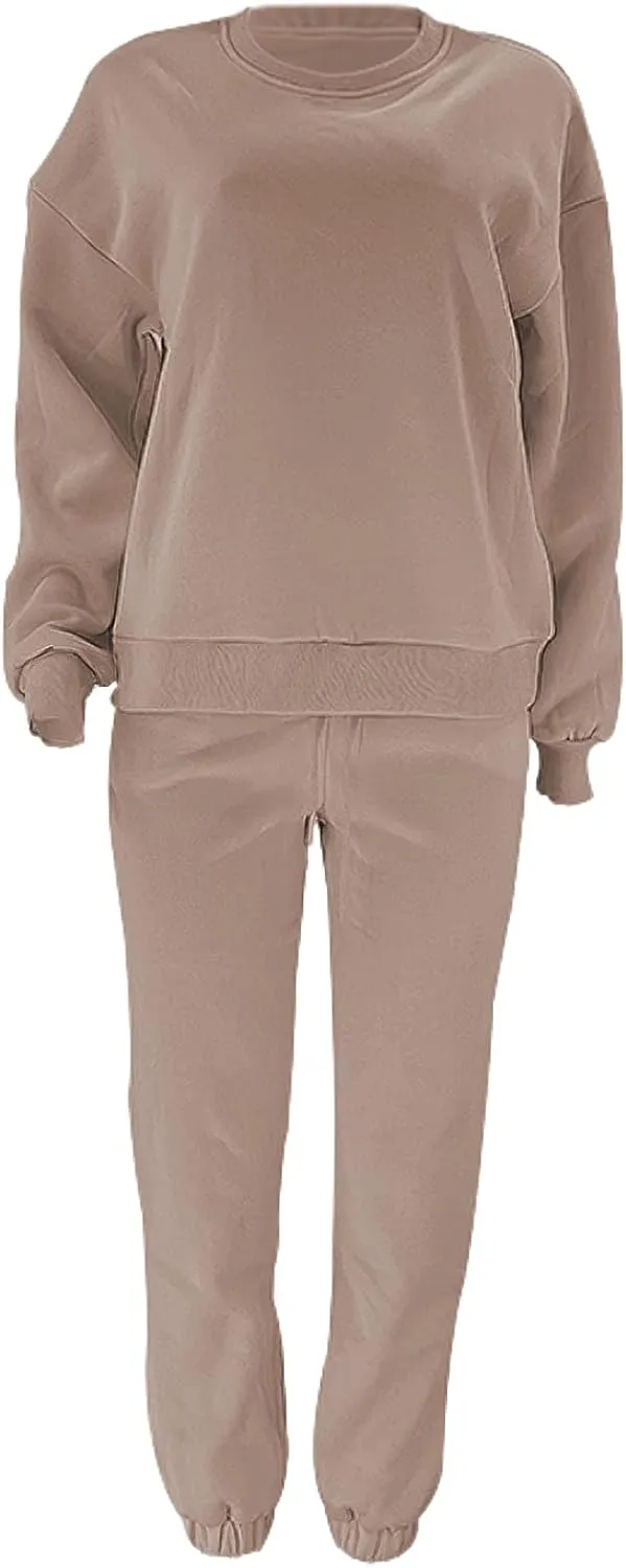 Women's Pullover Tracksuit Fleece Sweatshirt Jogging Pants 2 Pieces Sweatsuits