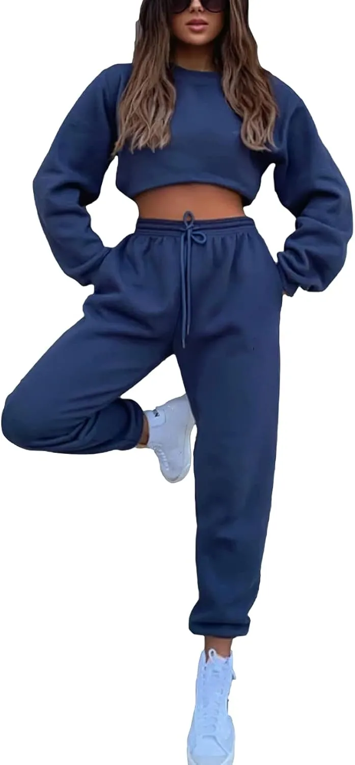 Women's Pullover Tracksuit Fleece Sweatshirt Jogging Pants 2 Pieces Sweatsuits
