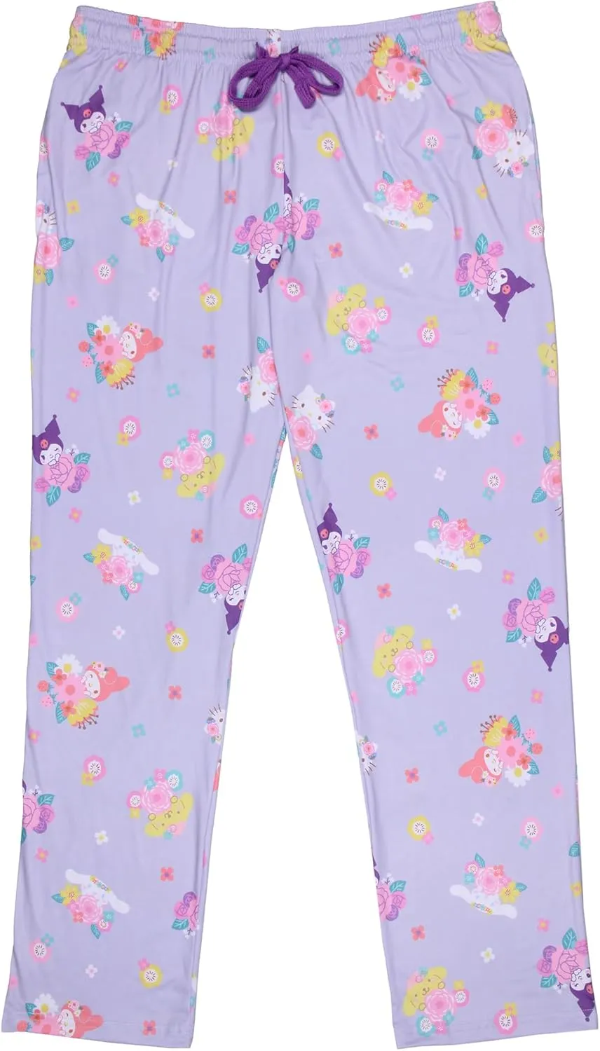 Women's Sanrio Hello Kitty and Friends My Melody Kuromi Cinnamaroll Pompompurin Floral Adult Pajama Pants