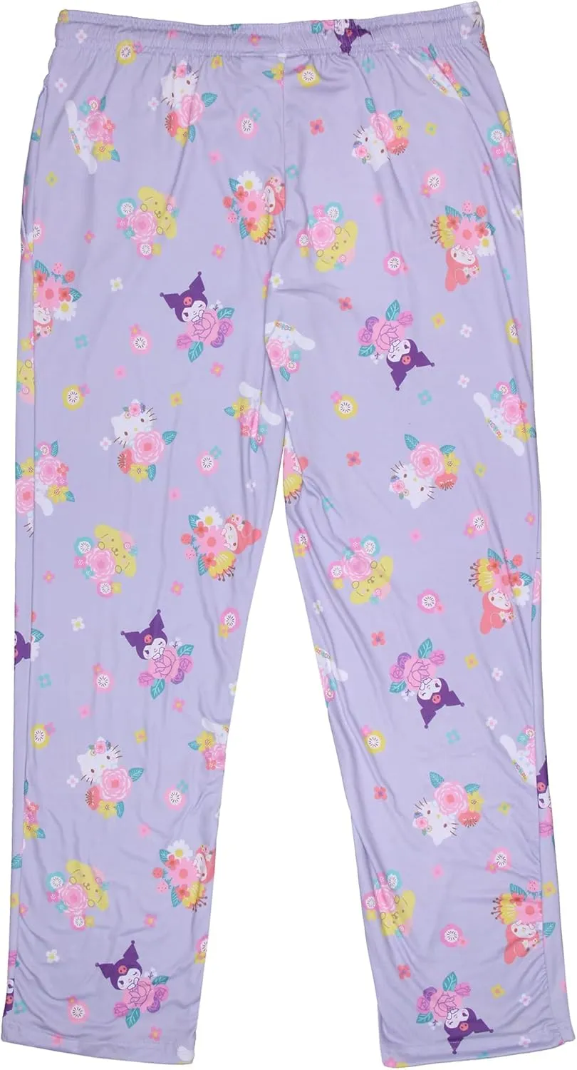 Women's Sanrio Hello Kitty and Friends My Melody Kuromi Cinnamaroll Pompompurin Floral Adult Pajama Pants