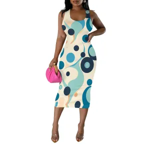 Women's Sexy Bodycon Tank Floral Print Dress Summer Pencil Sleeveless Basic Midi Dresses Party Club Beach Sundresses