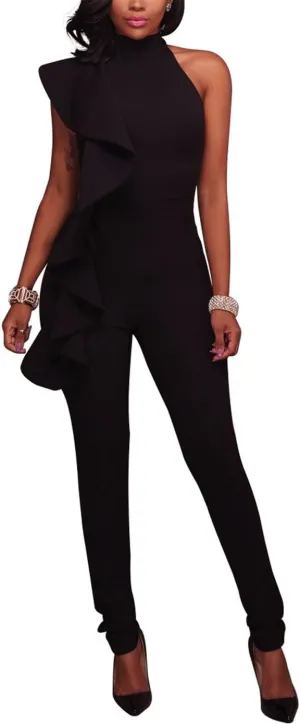 Women's Sexy Thin Ruffle Strapless High Waist Clubwear Long Wide Leg Pants Jumpsuit Rompers