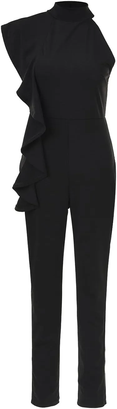 Women's Sexy Thin Ruffle Strapless High Waist Clubwear Long Wide Leg Pants Jumpsuit Rompers