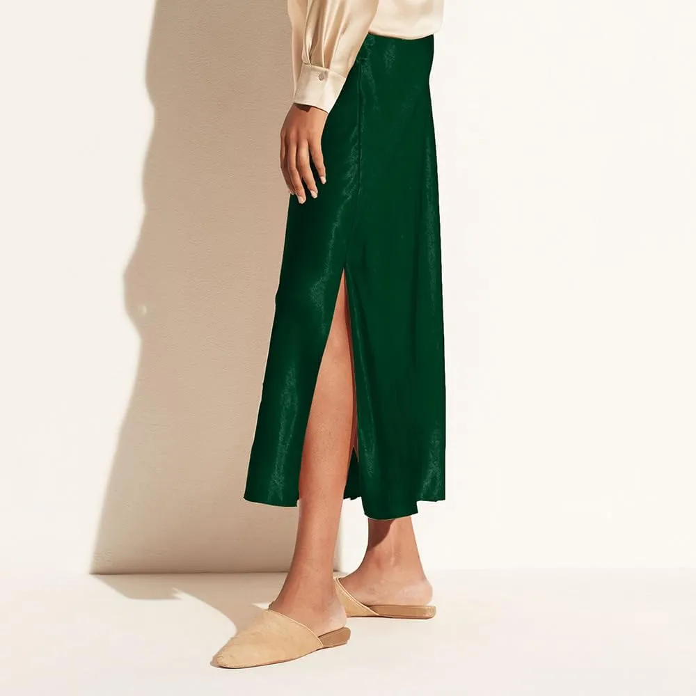 Women's Silk Slip Satin Midi Skirt Dressy Flowy Ruffle Elastic High Waisted Flared Cocktail Party Work A Line Skirts