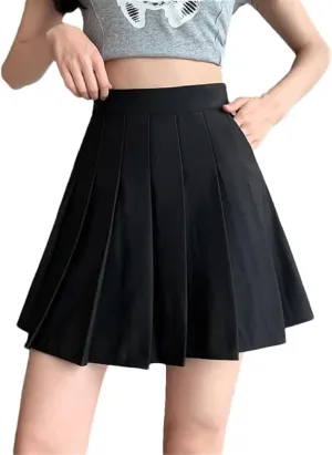 Women's Solid Color Elastic High Waist Pleated Skirt Woman Short A-Line Mini Skirt