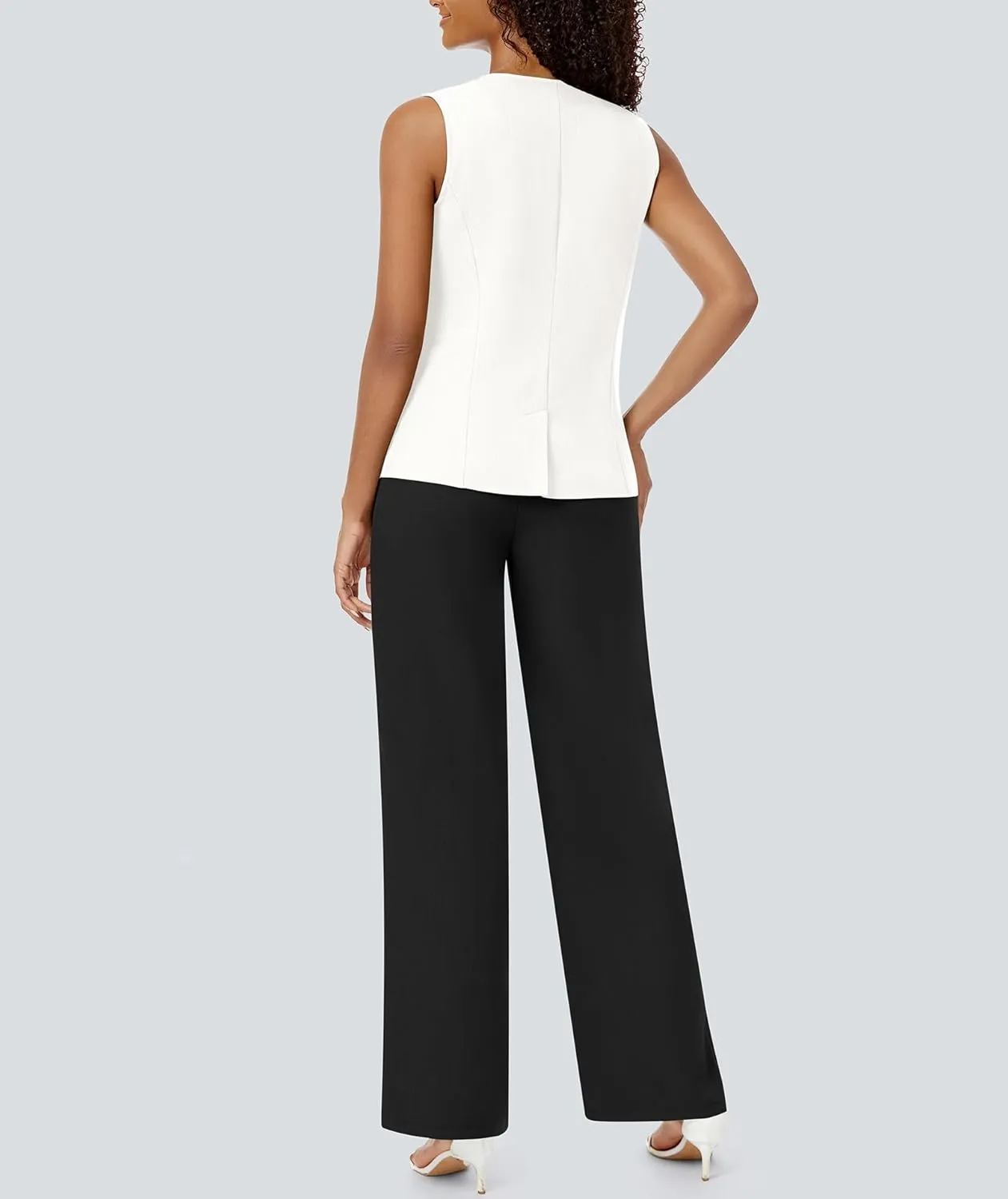 Women's Summer 2 Piece Blazer Outfits Sleeveless Crewneck Vest Wide Leg Pantsuit 2025 Dressy Casual Work Sets