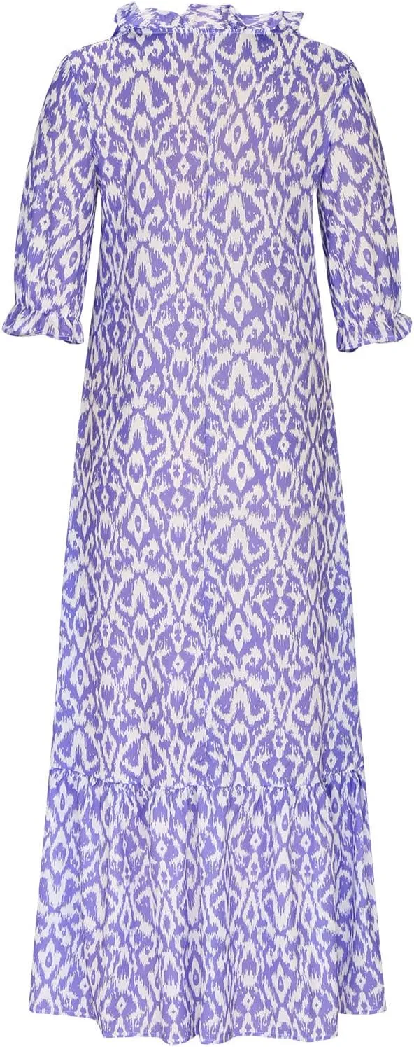 Womens Summer Casual Dressy V Neck 3/4 Sleeve Beach Boho Sundress with Pocket Plus Size Flowy Midi Beach Dress