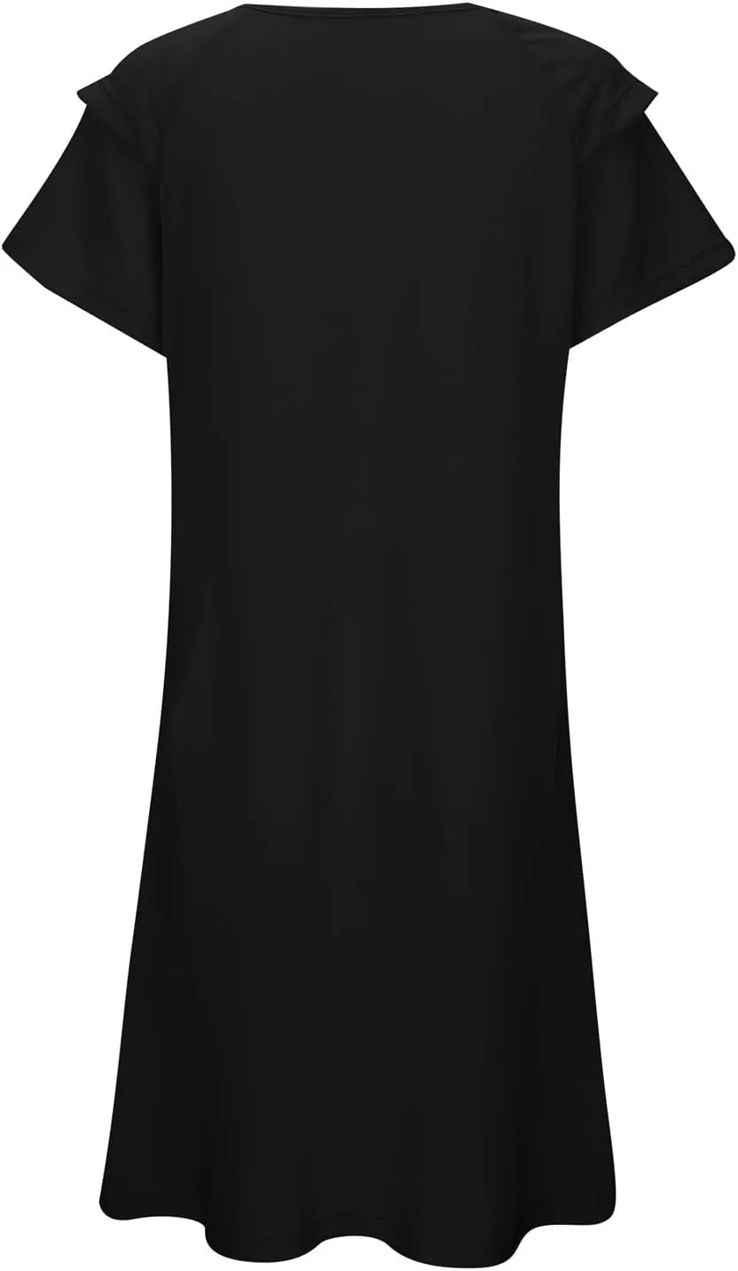 Women's Summer Dresses Ruffle Sleeve Sundresses Casual Beach Mini Dresses with Pockets Casual Maxi Dresses for