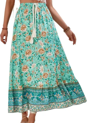 Women's Summer Skirt High Waist Flowy A Line Boho Skirt Maxi Skirt