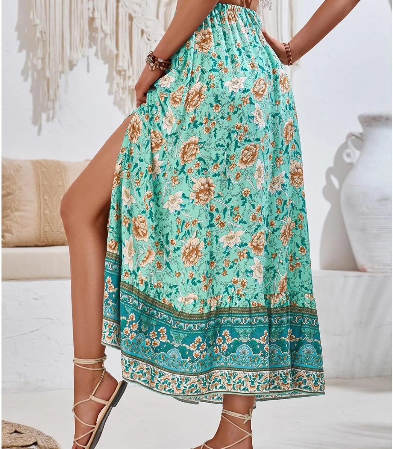 Women's Summer Skirt High Waist Flowy A Line Boho Skirt Maxi Skirt