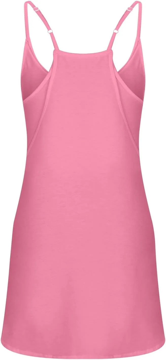 Womens Two Piece Summer Sets Sleeveless V Neck Mini Dress Spaghetti Strap Sundress Athletic Shorts with Pockets