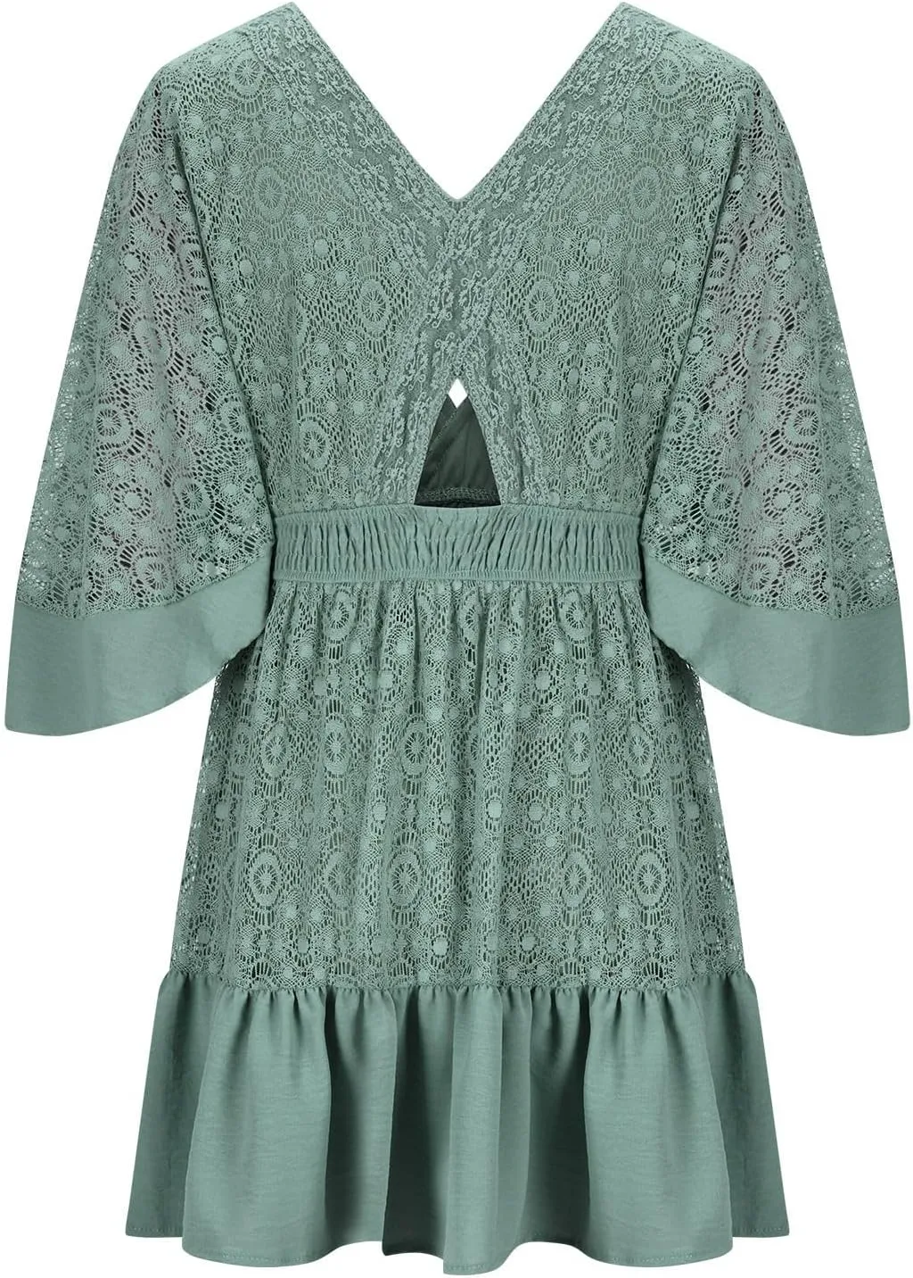 Women's Wrap V Neck Short Sleeve Lace Mini Dress 2025 Summer A Line Swing Ruffle Hem Casual Button Boho Beach Dresses