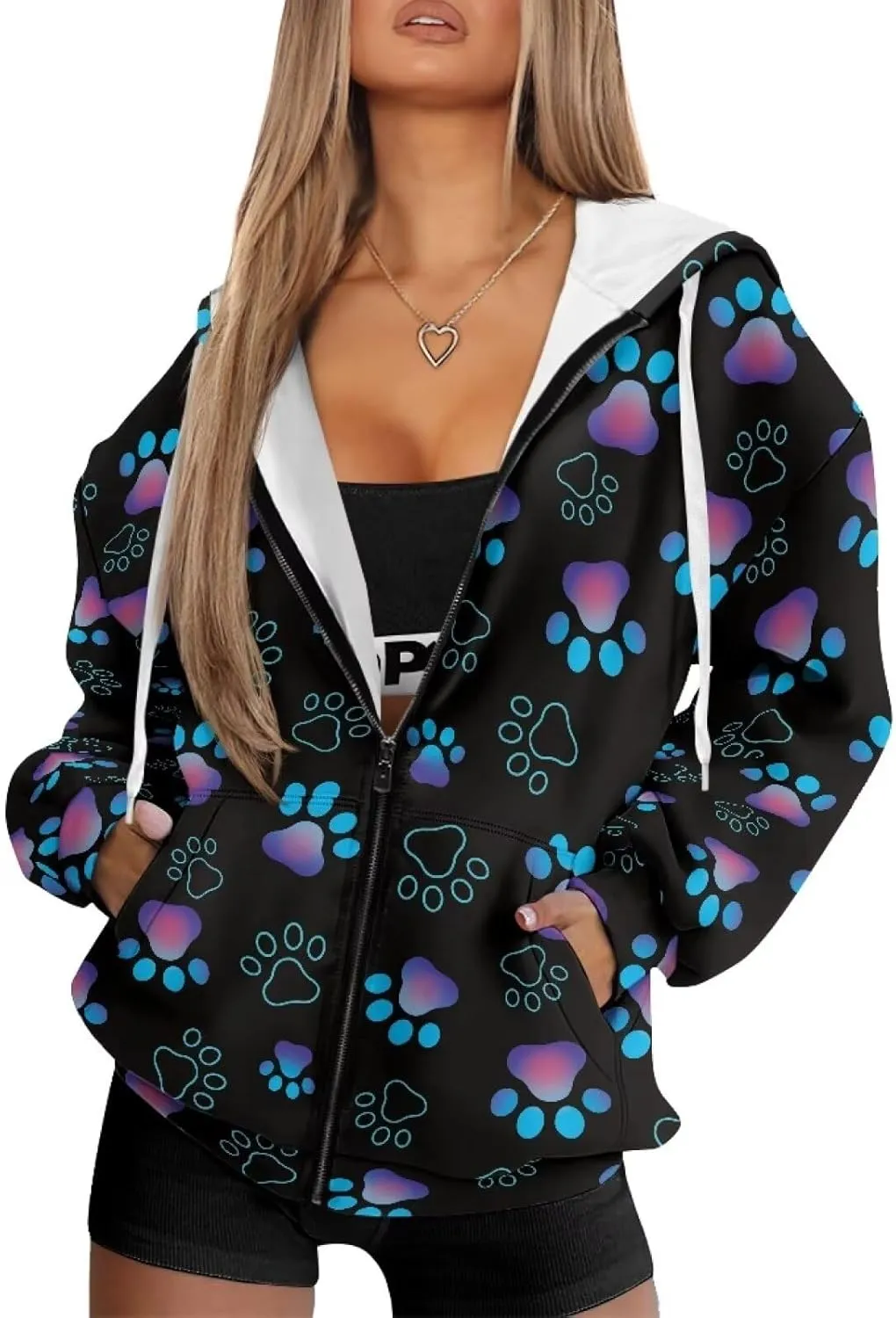 Womens Zip Up Hoodies Long Sleeve Sweatshirts Casual Oversized Fall Outfits Drop Shoulder Outdoor Sweatshirt with Pockets
