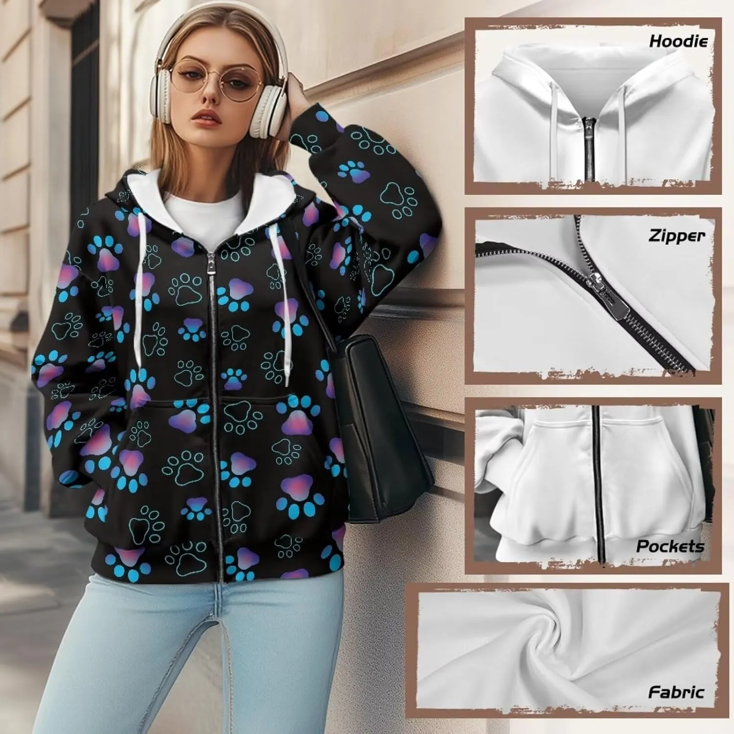Womens Zip Up Hoodies Long Sleeve Sweatshirts Casual Oversized Fall Outfits Drop Shoulder Outdoor Sweatshirt with Pockets