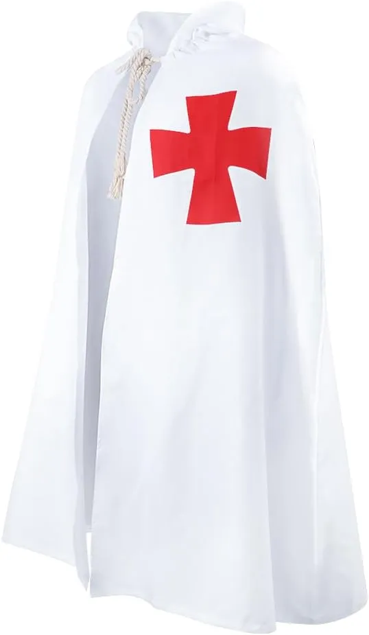 XGOPTS Men's Medieval Templar Knight Cloak Crusader Hospitaller Hooded Robe Halloween Costume Cape Hoodie Cosplay Robe