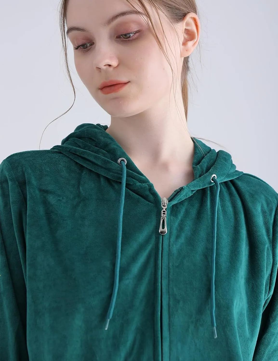 Yasumond Womens Velour Tracksuit 2 Piece Outfits Long Sleeve Zip Hooded Lounge Velvet Sweatshirt and Sweatpants Set