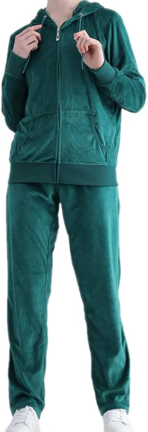Yasumond Womens Velour Tracksuit 2 Piece Outfits Long Sleeve Zip Hooded Lounge Velvet Sweatshirt and Sweatpants Set