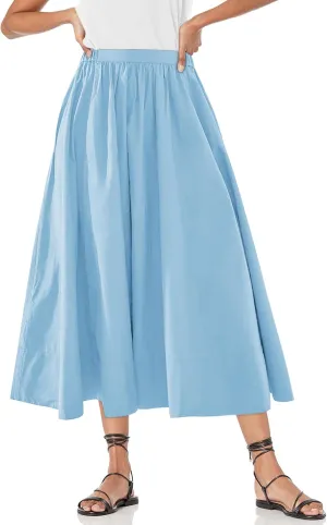 Yousify Womens A-Line Midi Skirts Casual Elastic High Waist Flowy Swing Pleated Beach Boho Long Skirt with Pocket