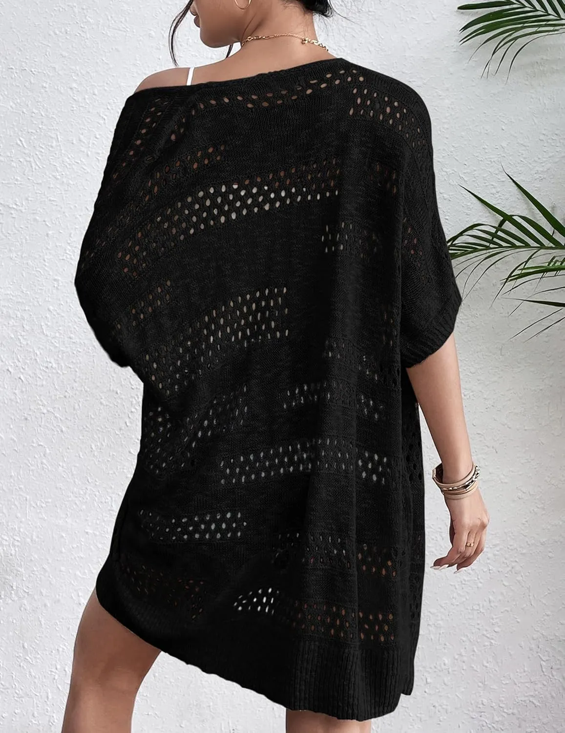 Zeagoo Lightweight Summer Crochet Cardigan for Women Short Sleeve Kimono Boho Oversized Open Front Knitted Cardigan