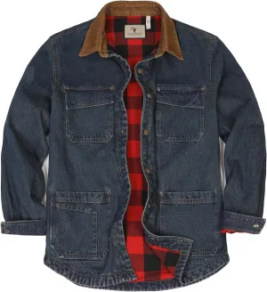 ZENTHACE Men's Flannel Lined Denim Washed Work Shirt Jacket, Fall Winter Utility Jean Shacket