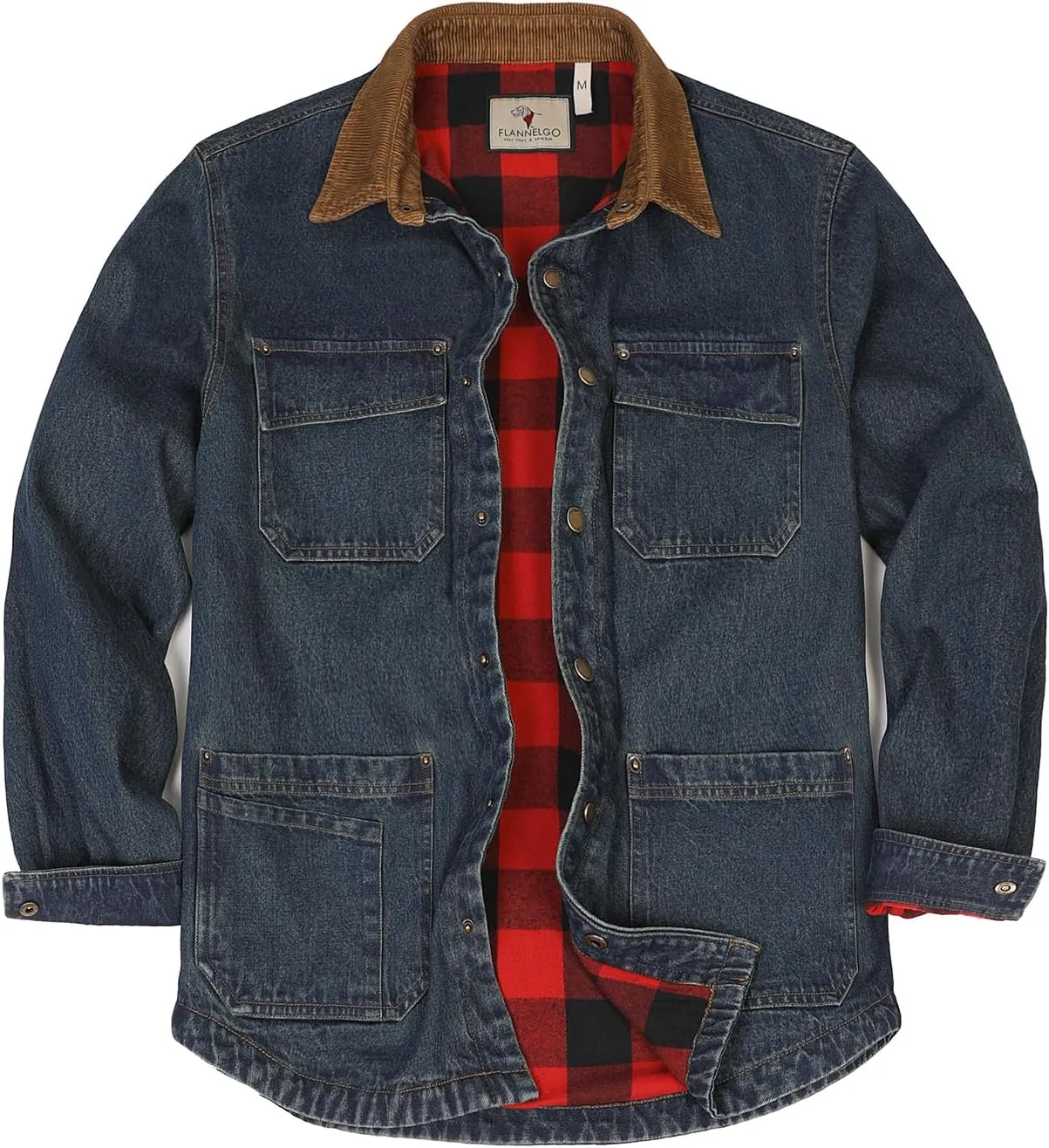 ZENTHACE Men's Flannel Lined Denim Washed Work Shirt Jacket, Fall Winter Utility Jean Shacket