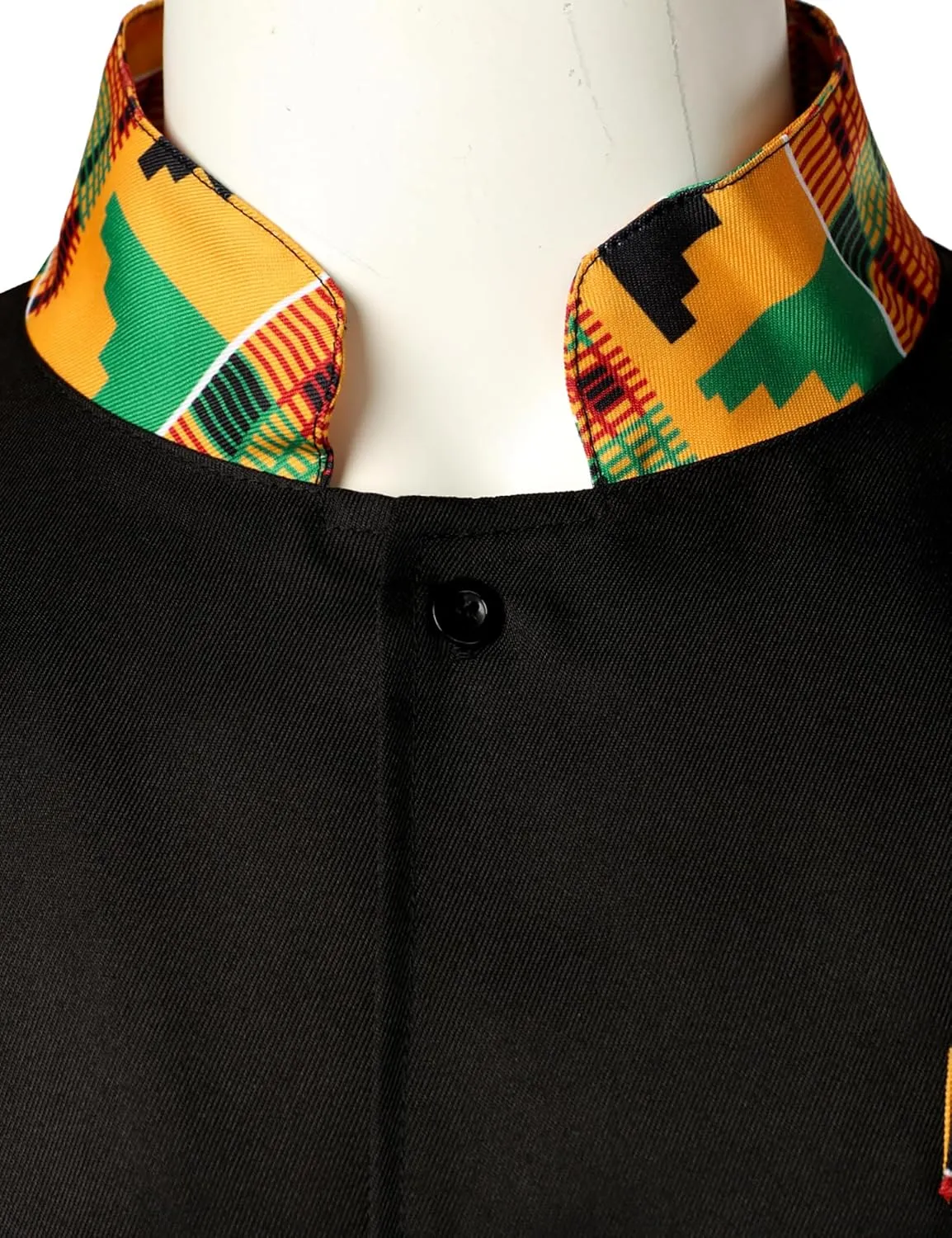 ZEROYAA Men's Kente Print Suit Long Sleeve Button up African Dashiki Shirt and Pants Ethnic 2 Piece Outfit